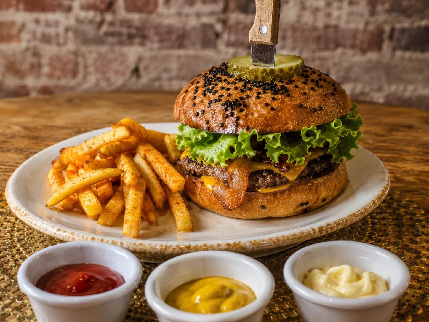 Burger with fries at Celtic Cactus Restaurant and Sports Bar
